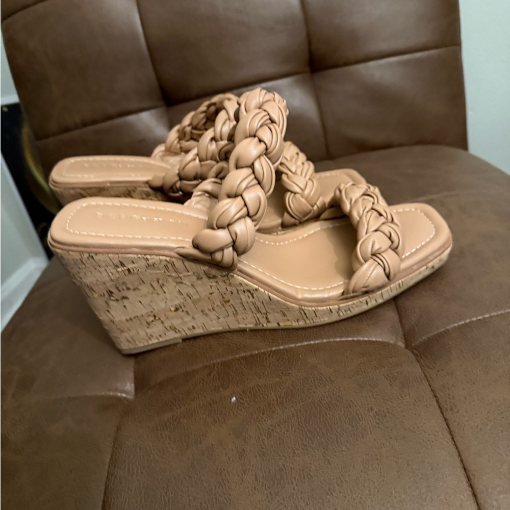 BCBGeneration Tan Wedge Sandals with Braided Design